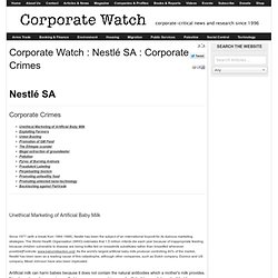 Corporate Watch : Nestlé SA : Corporate Crimes