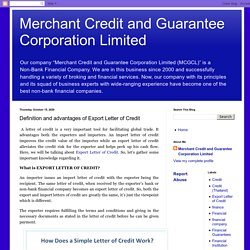 Merchant Credit and Guarantee Corporation Limited: Definition and advantages of Export Letter of Credit