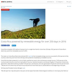 Costa Rica powered by renewable energy for over 250 days in 2016