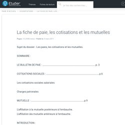 La fiche de paie, les cotisations et les mutuelles ...