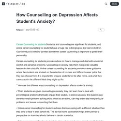 How Counselling on Depression Affects Student's Anxiety?