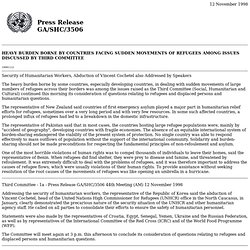 [12 Nov 1998] GA/SHC/3506 : HEAVY BURDEN BORNE BY COUNTRIES FACING SUDDEN MOVEMENTS OF REFUGEES AMONG ISSUES DISCUSSED BY THIRD COMMITTEE