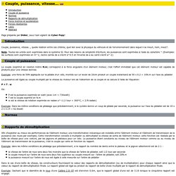 Couple, puissance, vitesse...