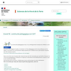 Covid 19 - continuité pédagogique en SVT (Académie de Paris)