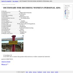DICTIONARY FOR DECODING WOMEN&#039;S PERSONAL ADS: