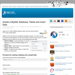 Create a mysql database, tables and insert data
