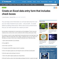 Create an Excel data entry form that includes check boxes