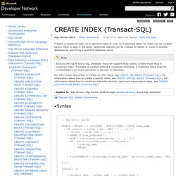 CREATE INDEX (Transact-SQL)