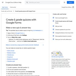 Create & grade quizzes with Google Forms - Docs Editors Help