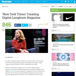 'New York Times' Creating Digital Longform Magazine