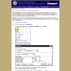 Word 2007: Mail Merge: Creating Merged Mailing Labels, UWEC
