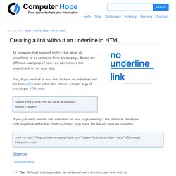Creating a link without an underline in HTML