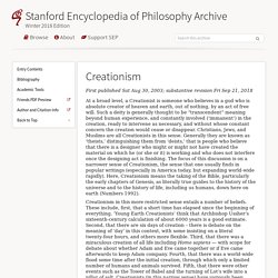 Creationism (Stanford Encyclopedia of Philosophy/Winter 2018 Edition)