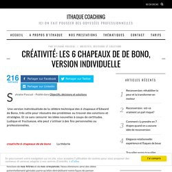 Créativité: les 6 chapeaux de de Bono, version individuelle