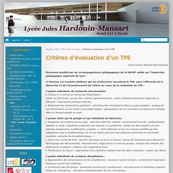 Critères d'évaluation d'un TPE - Lycée Jules-Hardouin Mansart de Saint Cyr L'Ecole