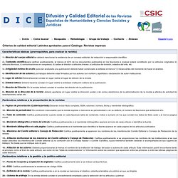 DICE. Criterios de calidad editorial Latindex aprobados para el Catálogo: Revistas impresas