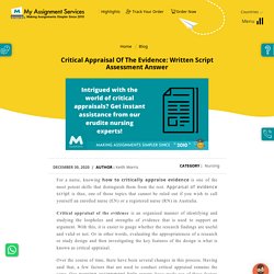 Critical Appraisal Of The Evidence: Written Script Assessment Answer