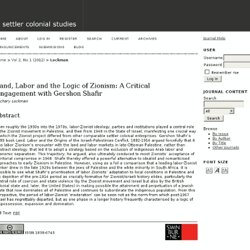 Land, Labor and the Logic of Zionism: A Critical Engagement with Gershon Shafir
