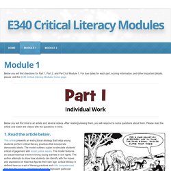 Module 1 - E340 Critical Literacy Modules