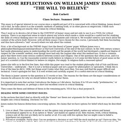 Critical Thinking Course: Corbett essay: Reflections on William James' essay