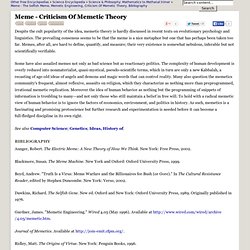 Meme - Criticism Of Memetic Theory - York, Oxford, Press, Memetics, Human, and Memes