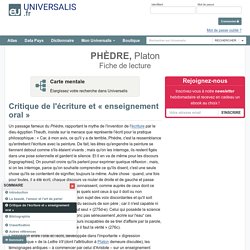 PHÈDRE, Critique de l'écriture et « enseignement oral »