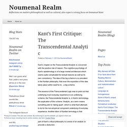 Kant’s First Critique: The Transcendental Analytic