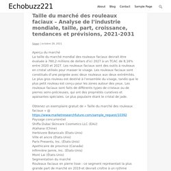 Taille du marché des rouleaux faciaux – Analyse de l’industrie mondiale, taille, part, croissance, tendances et prévisions, 2021-2031