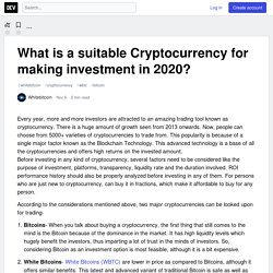 What is a suitable Cryptocurrency for making investment in 2020?