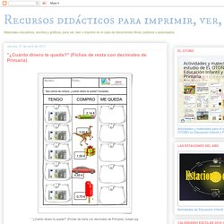 "¿Cuánto dinero te queda?" (Fichas de resta con decimales de Primaria)