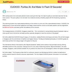 CUCKOO- Purifies Air And Water In Flash Of Seconds!