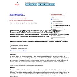 Terapia psicológica - Análisis Preliminar y Datos Normativos del Cuestionario de Ansiedad Estado-Rasgo en Adolescentes y Adultos de la Ciudad de Santiago de Chile