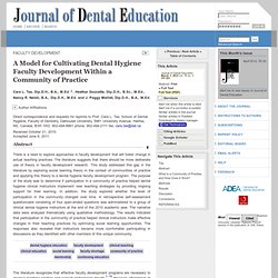 A Model for Cultivating Dental Hygiene Faculty Development Within a Community of Practice