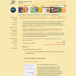 Cultures, Langues, Textes - La Revue de Sommaires - CNRS