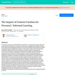 The Impact of Content Curation for Personal / Informal Learning