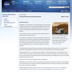 Curiosity Rover's Recovery Moving Forward Mission Status Report