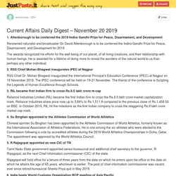 Current Affairs Daily Digest – November 20 2019