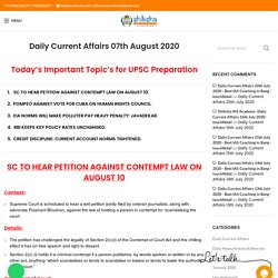Daily Current Affairs 07th August 2020 - Best IAS Coaching in Bangalore