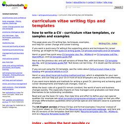 CV tips, templates and examples for effective curriculum vitaes templates, cover letters samples, examples and CV's writing tips for career change, career development and career training