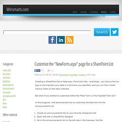 Customize the "NewForm.aspx" page for a SharePoint List - Sahil