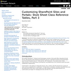 Customizing SharePoint Sites and Portals: Style Sheet Class Reference Tables, Part 3