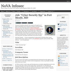 Job: “Cyber Security Spy” in Fort Meade, MD