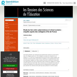 Etude du lien entre cyberviolence et climat scolaire : enquête auprès des collégiens d’Ile de France