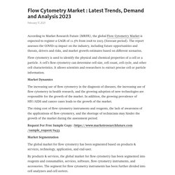 Flow Cytometry Market : Latest Trends, Demand and Analysis 2023 – Telegraph