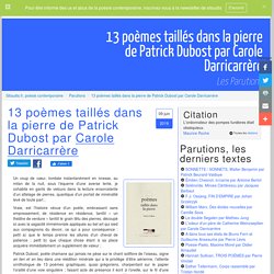 13 poèmes taillés dans la pierre de Patrick Dubost par Carole Darricarrère, les parutions, l'actualité poétique sur Sitaudis.fr