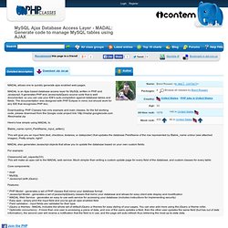 MySQL Ajax Database Access Layer - MADAL: Generate code to manage MySQL tables using AJAX