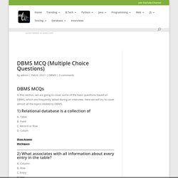 DBMS MCQ (Multiple Choice Questions)