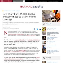 New study finds 45,000 deaths annually linked to lack of health coverage