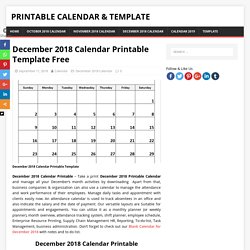 December 2018 Calendar Printable Template Free