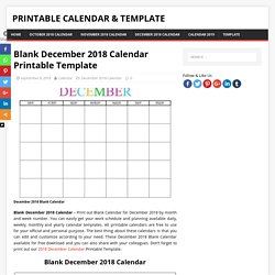 Blank December 2018 Calendar Printable Template